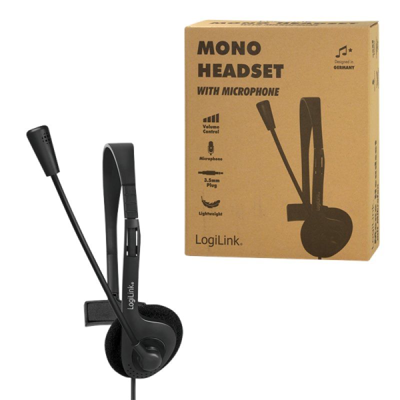 LogiLink Casque mono, avec microphone, prise jack 3,5 mm