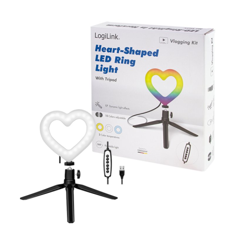 LogiLink Trépied LED avec coeur avec contrôle de l'éclairage