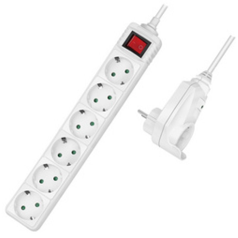 LogiLink Steckdosenleiste, 6-fach Durchgangsstecker, weiß