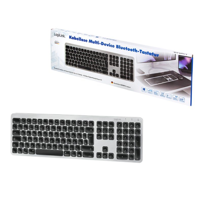 LogiLink ID0206 keyboard Office Bluetooth QWERTZ German Grey