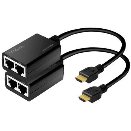 LogiLink Kit d'extension HDMI via LAN, pigtail, 30 m, noir