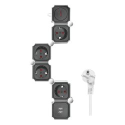 LogiLink Bloc multiprises flexible, avec 2x USB, noir/blanc