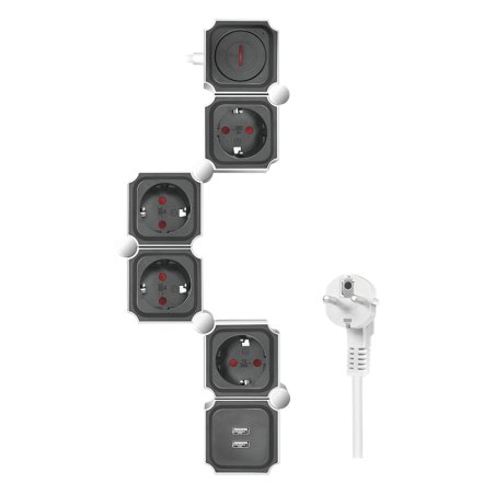 LogiLink Bloc multiprises flexible, avec 2x USB, noir/blanc