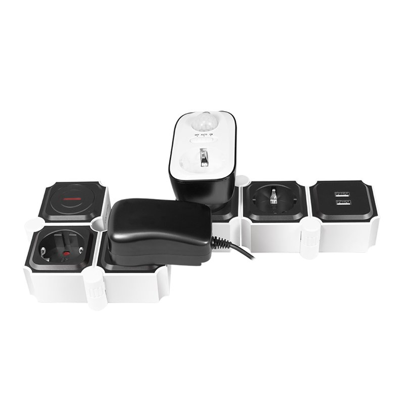 LogiLink Bloc multiprises flexible, avec 2x USB, noir/blanc