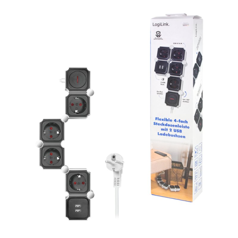 LogiLink LPS276U multiprise 1,5 m 4 sortie(s) CA Intérieure Gris