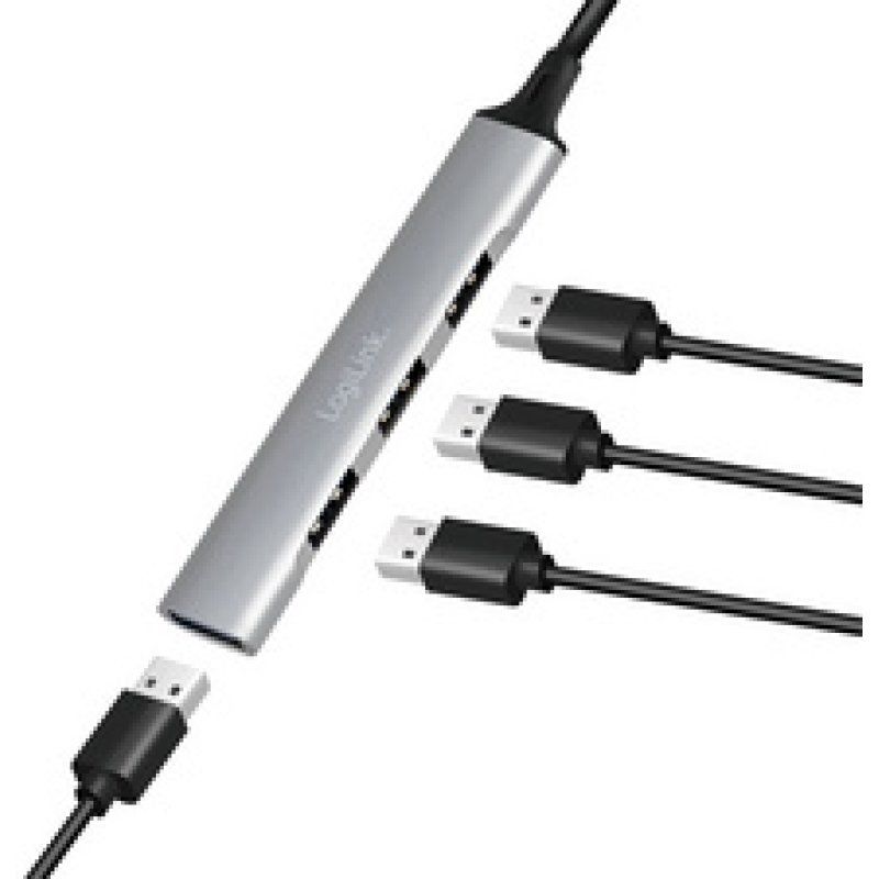 LogiLink UA0392 - USB 3.0/2.0 4-Port Hub Aluminium 4xA slim USB-C-Kabel - Kabel