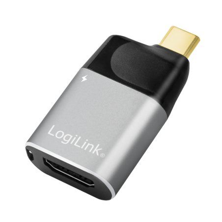 LogiLink USB 3.2 Gen2 Type-C adapter, C/M to HDMI-A USB-C, 4K, PD, alu, black/grey
