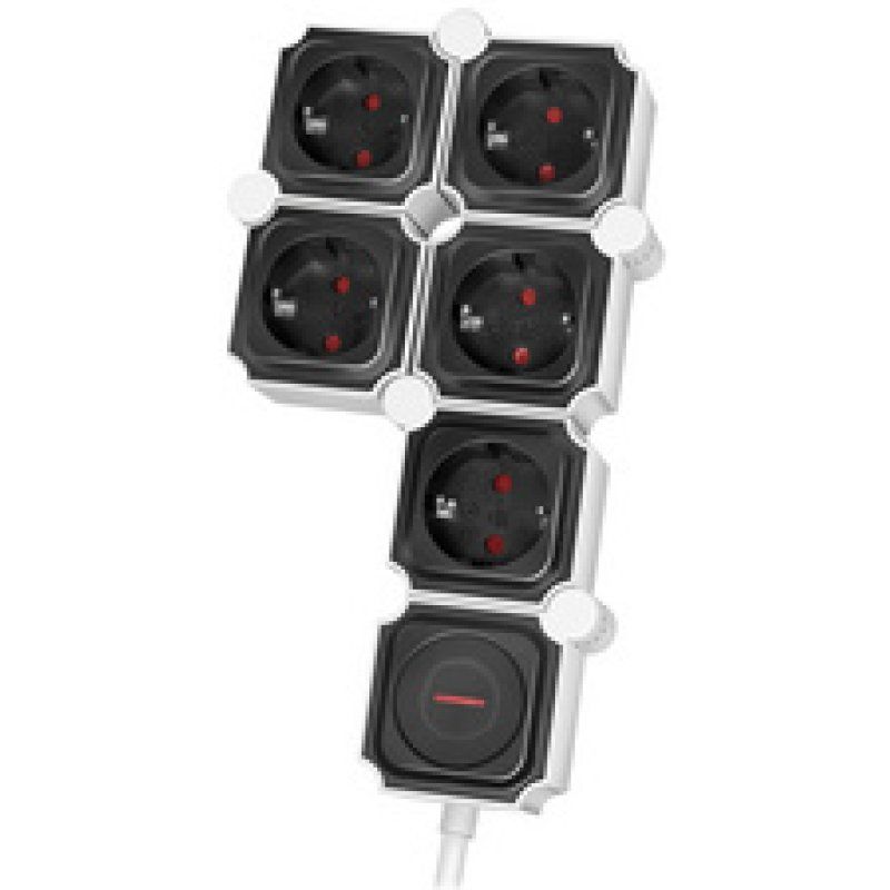 LogiLink Bloc multiprises flexible, 5 prises, noir/blanc