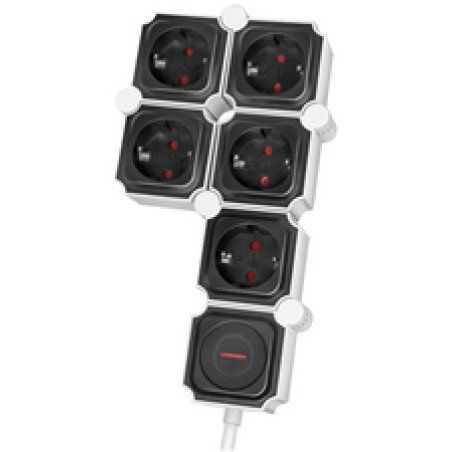 LogiLink Bloc multiprises flexible, 5 prises, noir/blanc