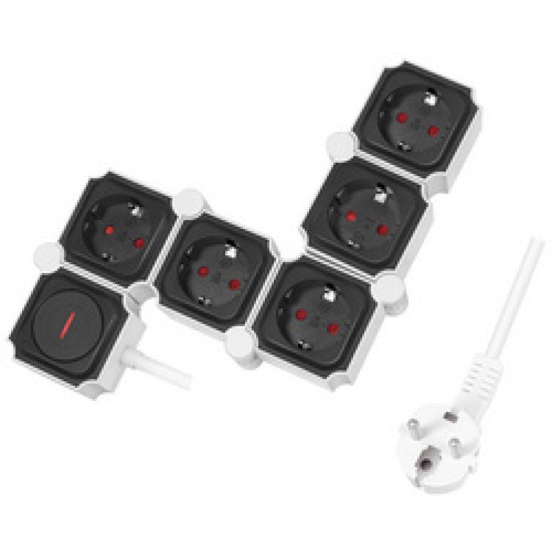LogiLink Bloc multiprises flexible, 5 prises, noir/blanc