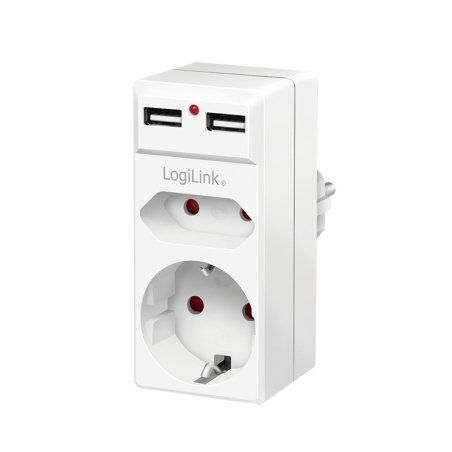 LogiLink Adapterstecker mit 2x USB-Ports, Eurosteckdose &