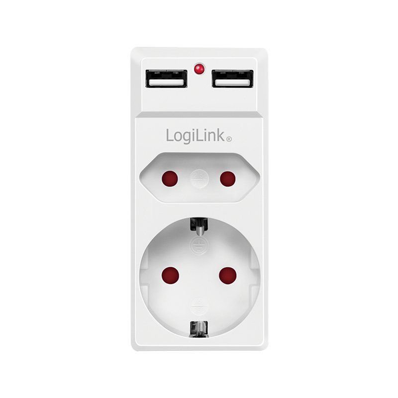 LogiLink Adapterstecker mit 2x USB-Ports, Eurosteckdose &
