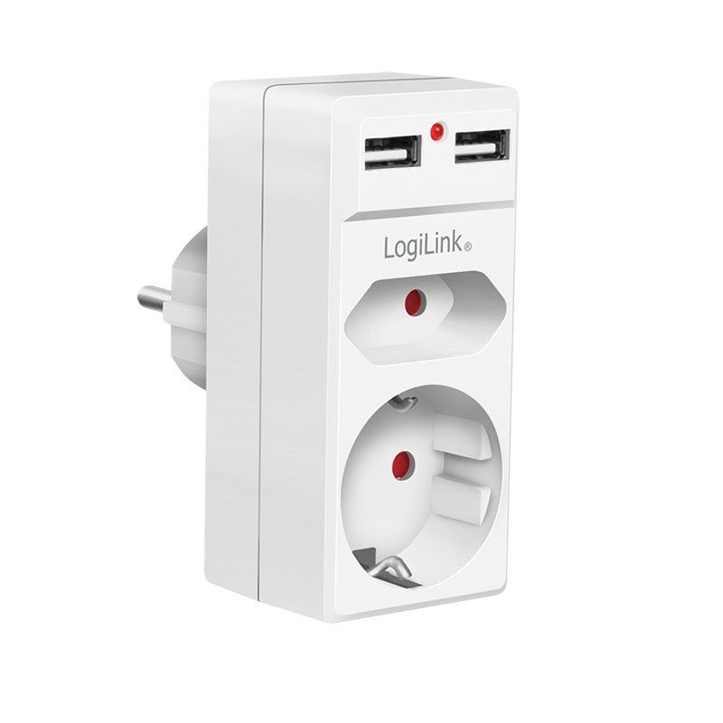 LogiLink Adapterstecker mit 2x USB-Ports, Eurosteckdose &