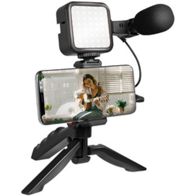 LogiLink Vlogger-Starter-Kit, with LED Light, microphone and handle