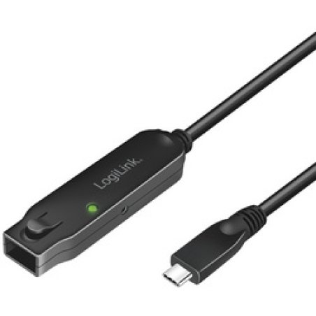 LogiLink USB 3.2 Gen2 cable, USB-C/M to USB-C/F, amplifier, black, 5 m