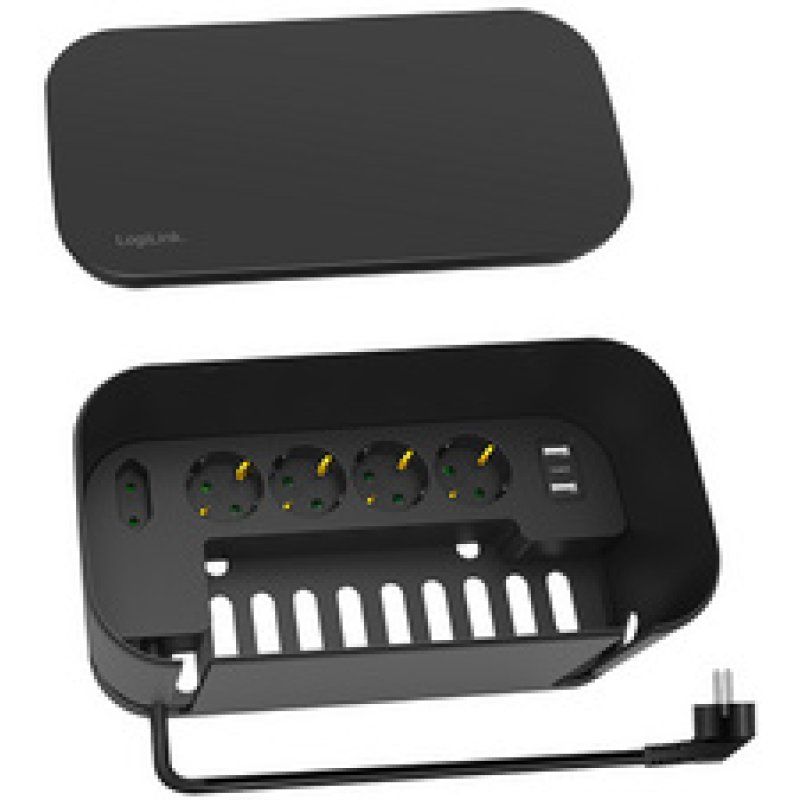 LogiLink Boîtier de câbles avec multiprise, 5 prises, noir