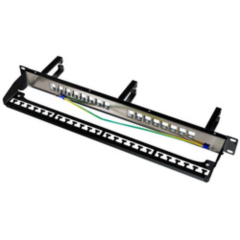 LogiLink Keystone Panel 1U, 16 ports, shielded, grey, with 3 cable management rings