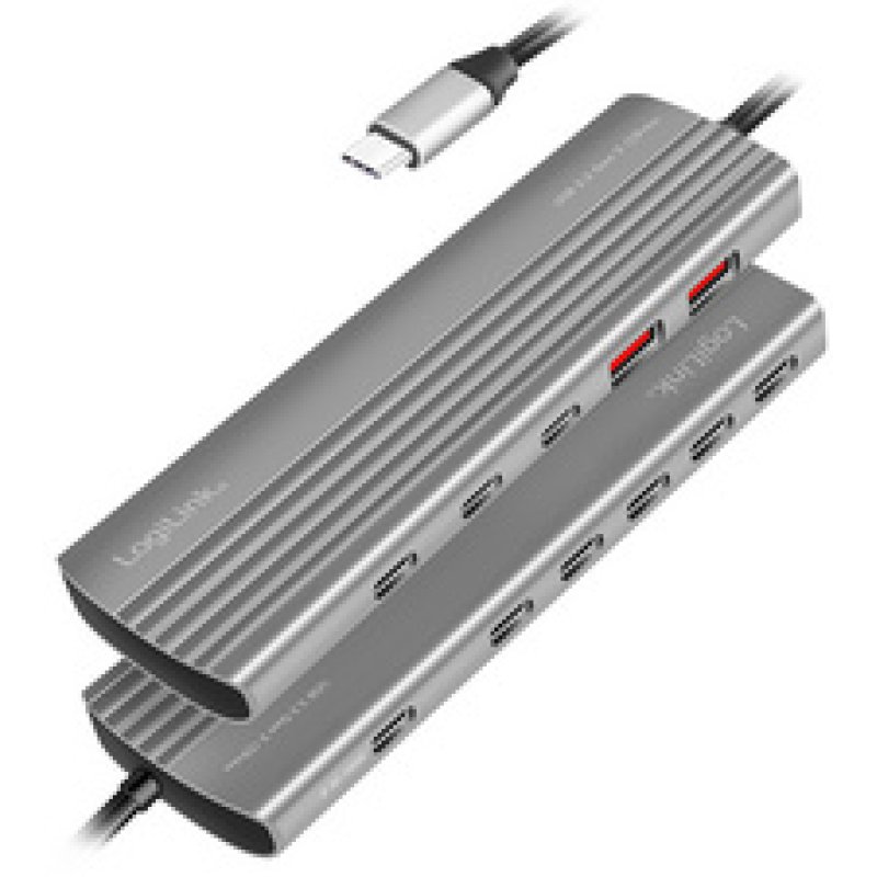 LogiLink USB 3.2 Gen2 Hub, 10 1-port, 2x USB-A, 8x USB-C, PD 100W, aluminum