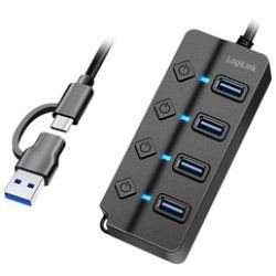LogiLink Hub USB 3.2, 4 ports, avec interrupteurs, noir