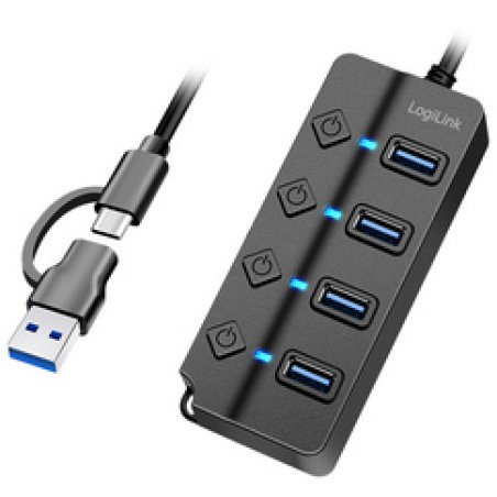 LogiLink USB 3.0 Hub, 4-port, w/ switch for each port, black