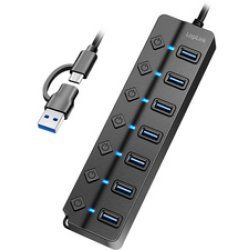 LogiLink USB 3.0 Hub, 7-port, w/ switch for each port, black