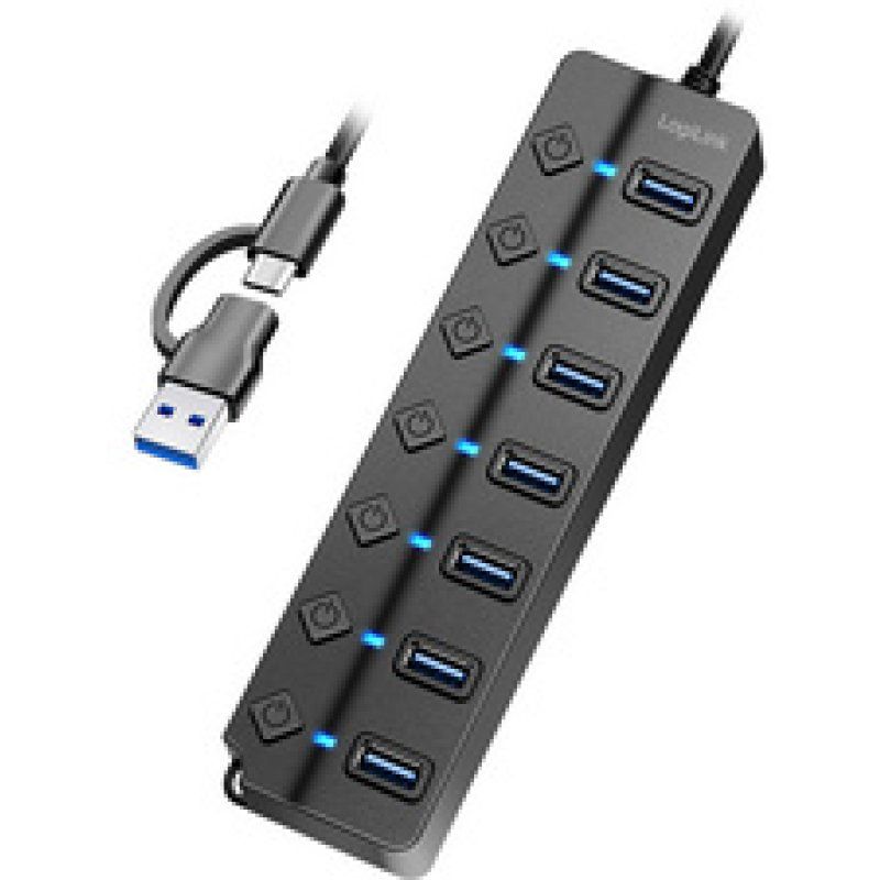 LogiLink USB 3.0 Hub, 7-port, w/ switch for each port, black