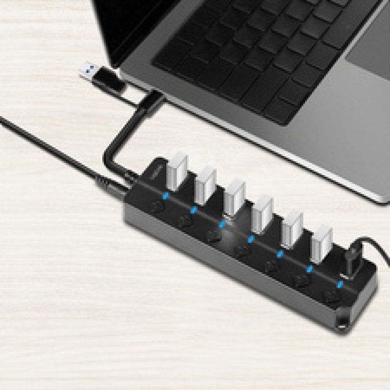 LogiLink USB 3.0 Hub, 7-port, w/ switch for each port, black