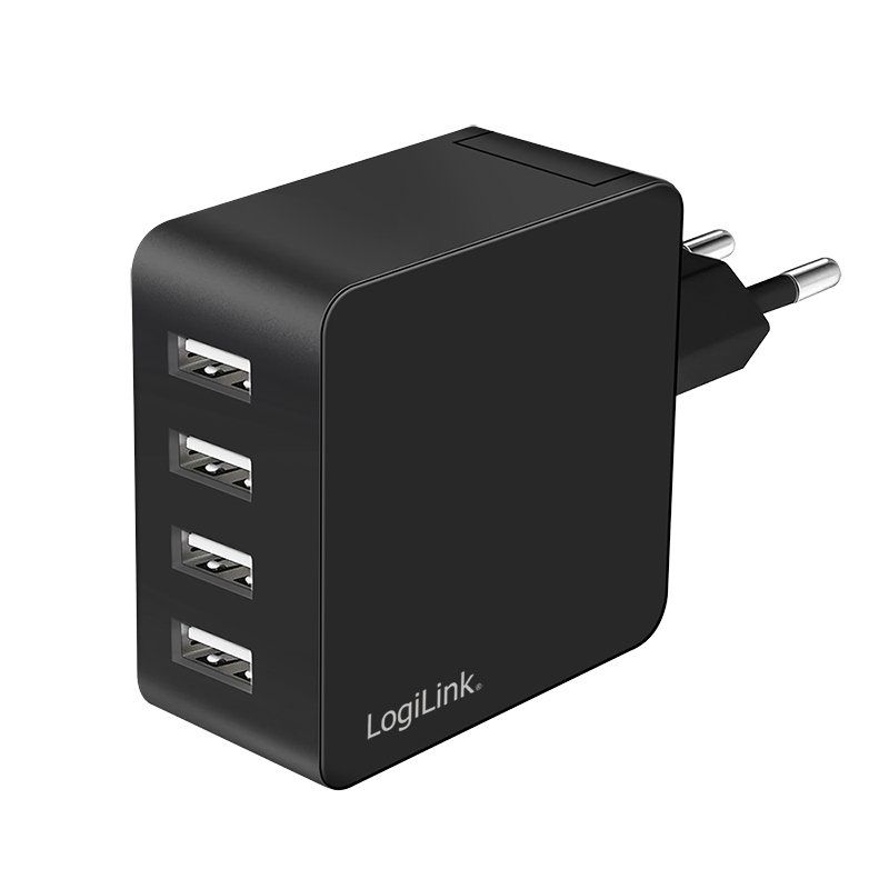 LogiLink Chargeur secteur USB, 4x USB-A, 24 watts, noir