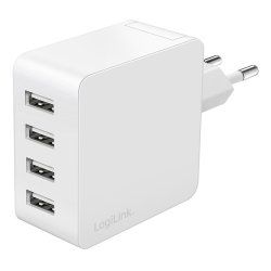 LogiLink Chargeur secteur USB, 4x USB-A, 24 watts, blanc