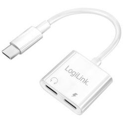 LogiLink USB-C Audio adapter, USB-C/M to 2x USB-C/F, 60W PD, white