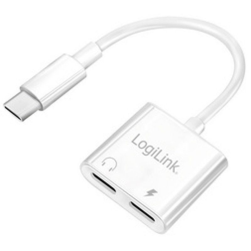 LogiLink USB-C Audio adapter, USB-C/M to 2x USB-C/F, 60W PD, white