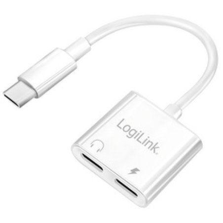 LogiLink USB-C Audio adapter, USB-C/M to 2x USB-C/F, 60W PD, white