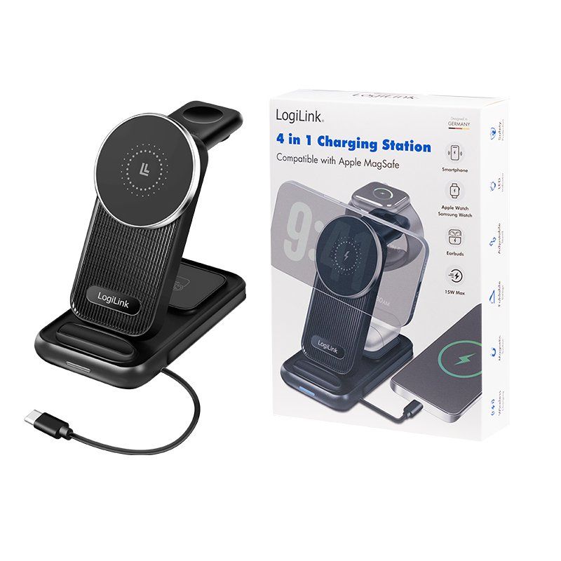 LogiLink PA0292 mobile device charger Headset, Smartphone, Smartwatch Black DC Wireless charging Fast charging Indoor