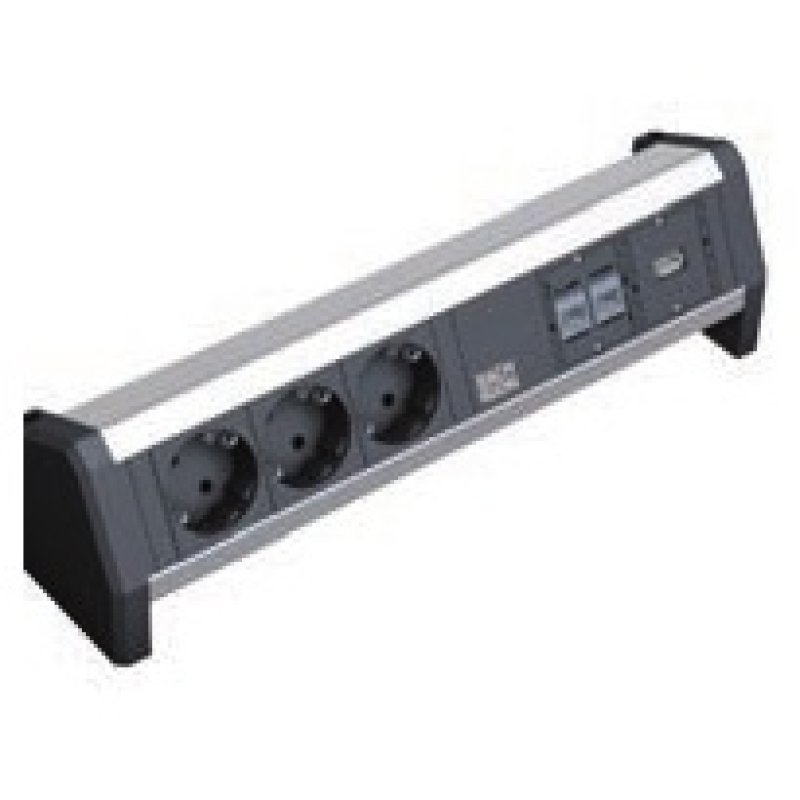 Bachmann DESK 1 power extension 3 AC outlet(s) Black, Grey