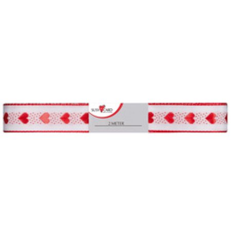 SUSY CARD Ruban cadeau "petit coeur", 15 mm x 2 m, rouge/