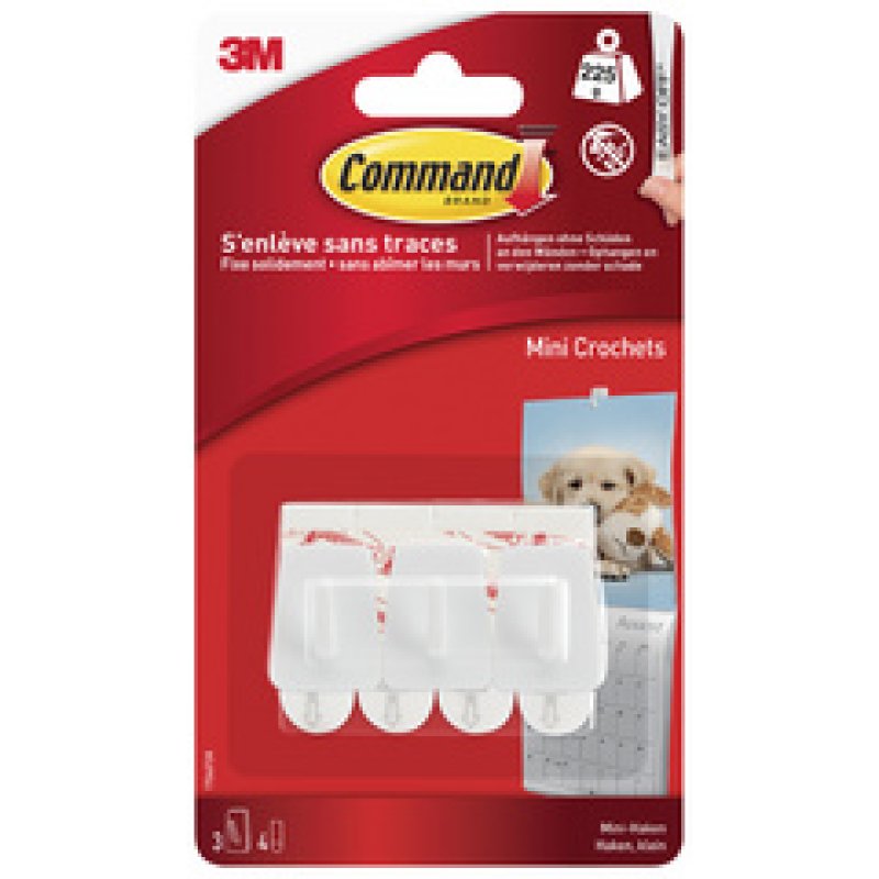 3M Command Mini-crochet, plastique, taille: S, blanc