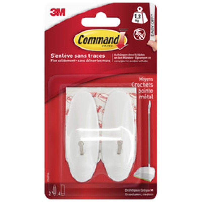 3M Command Crochet avec pointe en métal, blanc, taille: M