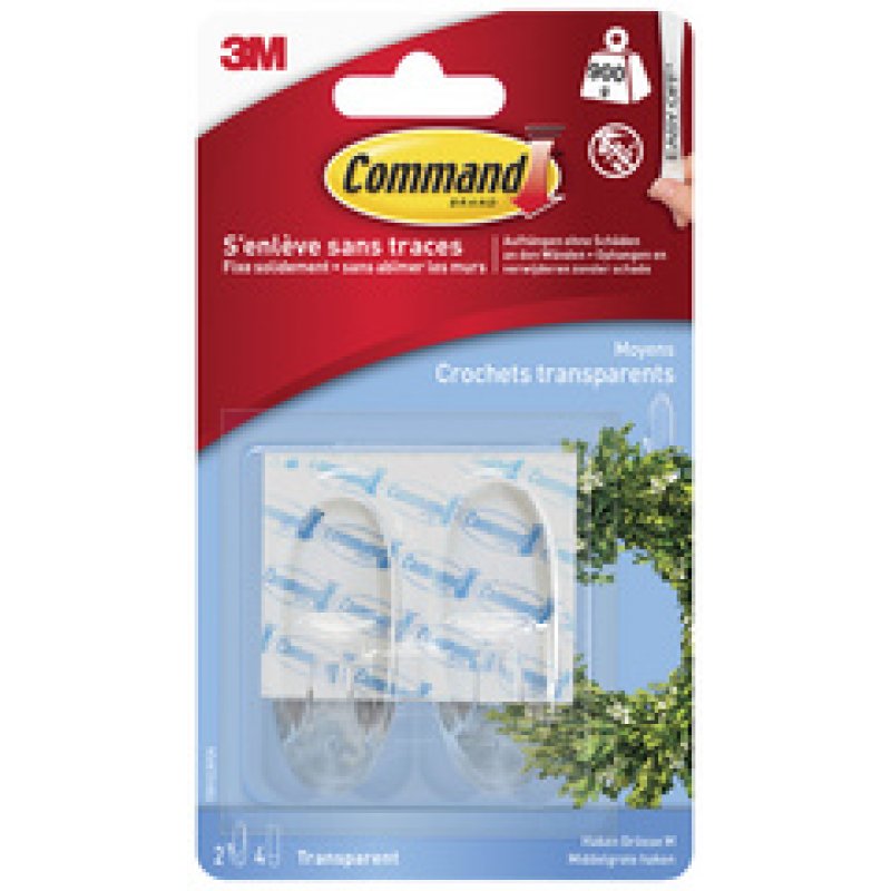 3M Command Crochet, oval, plastique, transparent, taille: M