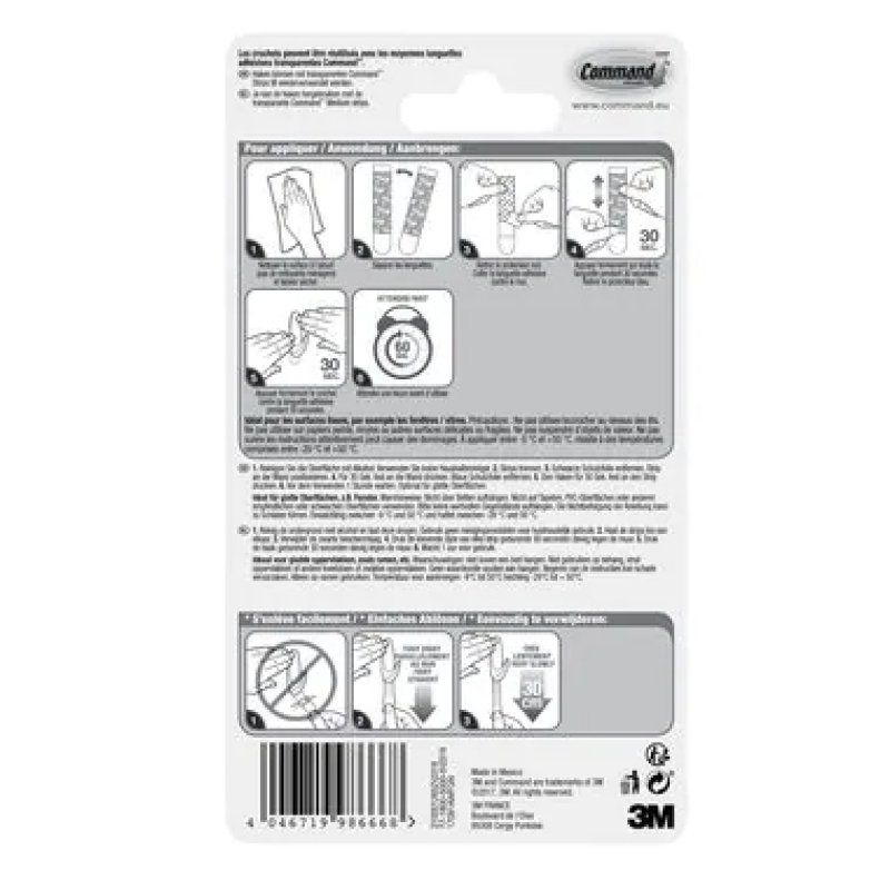 3M 17091AWFGN crochet pour rangement à usage domestique Extérieure Accroche tableaux et cadres Transparent 1 pièce(s)