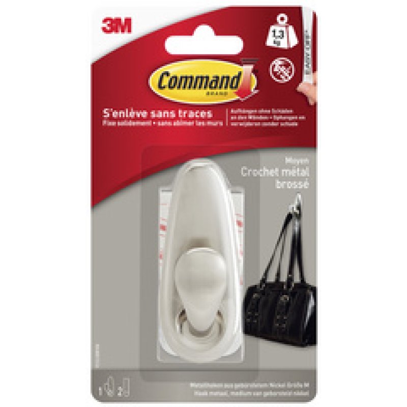 3M Command Crochet en métal "Classic", taille: M, argent