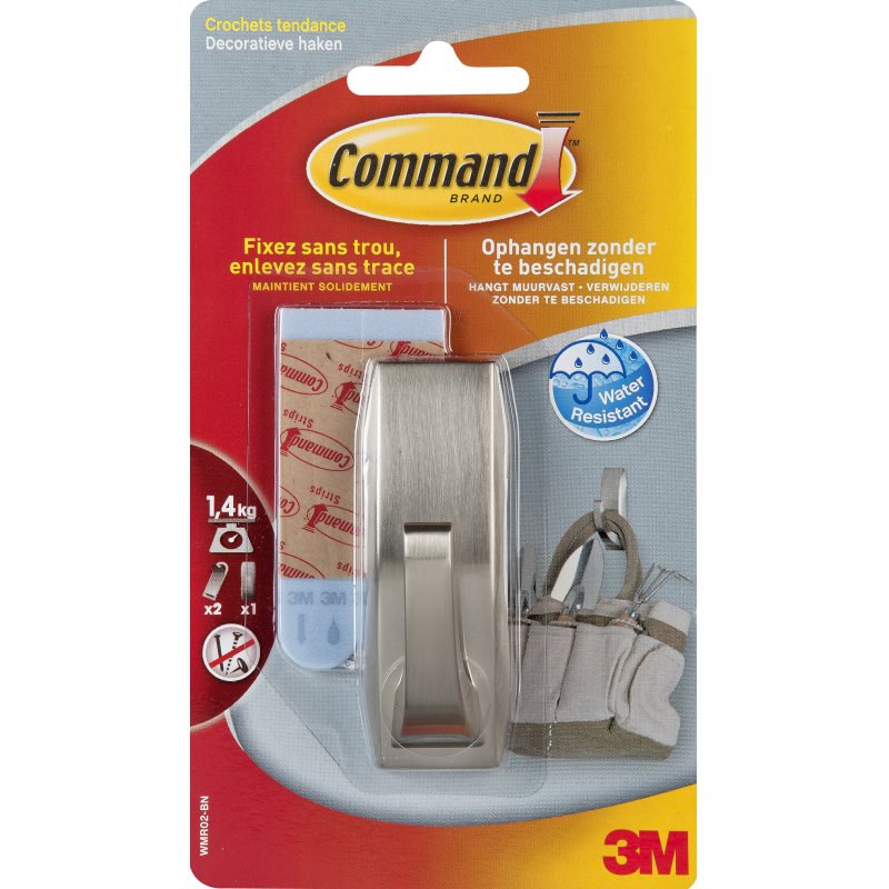 Command WMR02BNC home storage hook Indoor & outdoor Towel hook Metallic 1 pc(s)