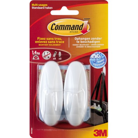 3M Command Crochet pour salle de bain design, blanc