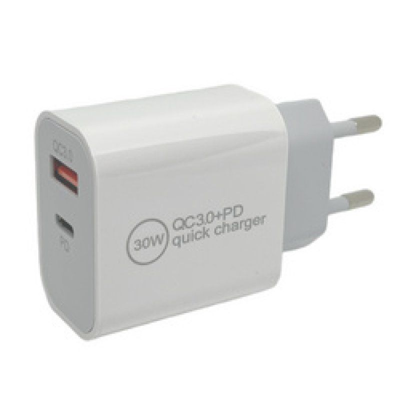 IWH Chargeur secteur USB-C, 1 USB-A / 1 USB-C, 30 W, blanc