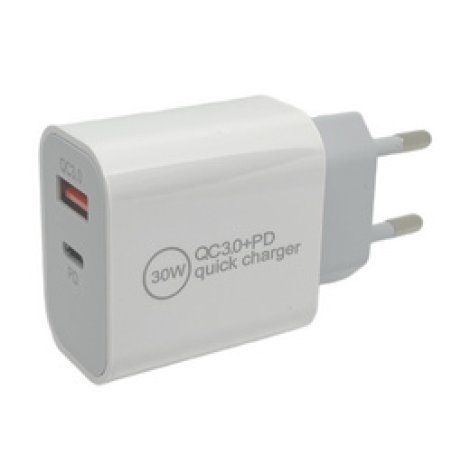 IWH Chargeur secteur USB-C, 1 USB-A / 1 USB-C, 30 W, blanc