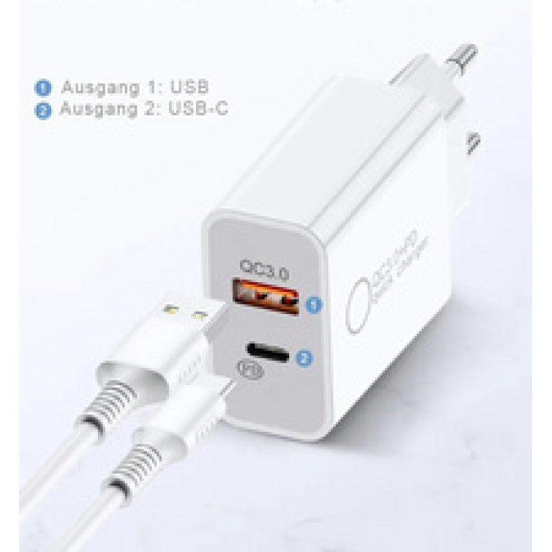 IWH Chargeur secteur USB-C, 1 USB-A / 1 USB-C, 30 W, blanc