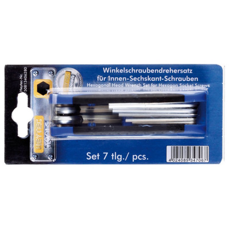 HEYTEC Jeu de clés mâles profil en T, 7 pièces, sur monture