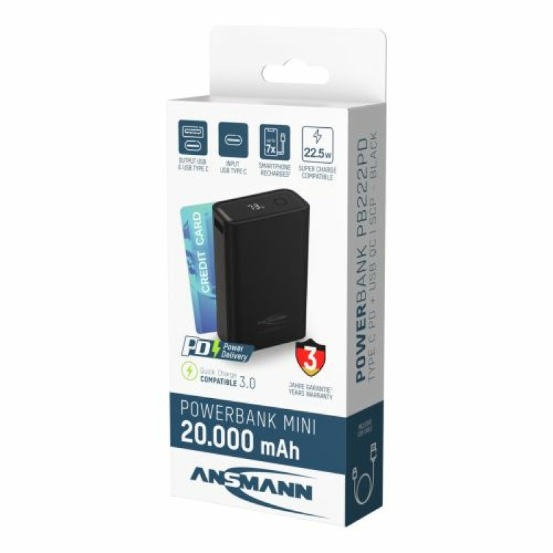 ANSMANN Powerbank PB222PD, 20 000 mAh, noir