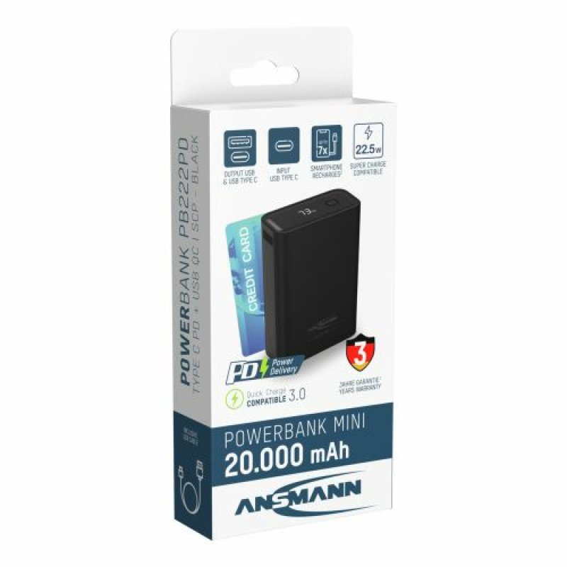 ANSMANN Powerbank PB222PD, 20 000 mAh, noir