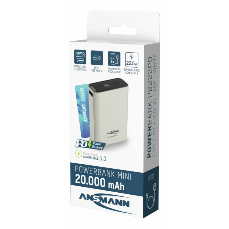 ANSMANN Powerbank PB222PD, 20 000 mAh, blanc