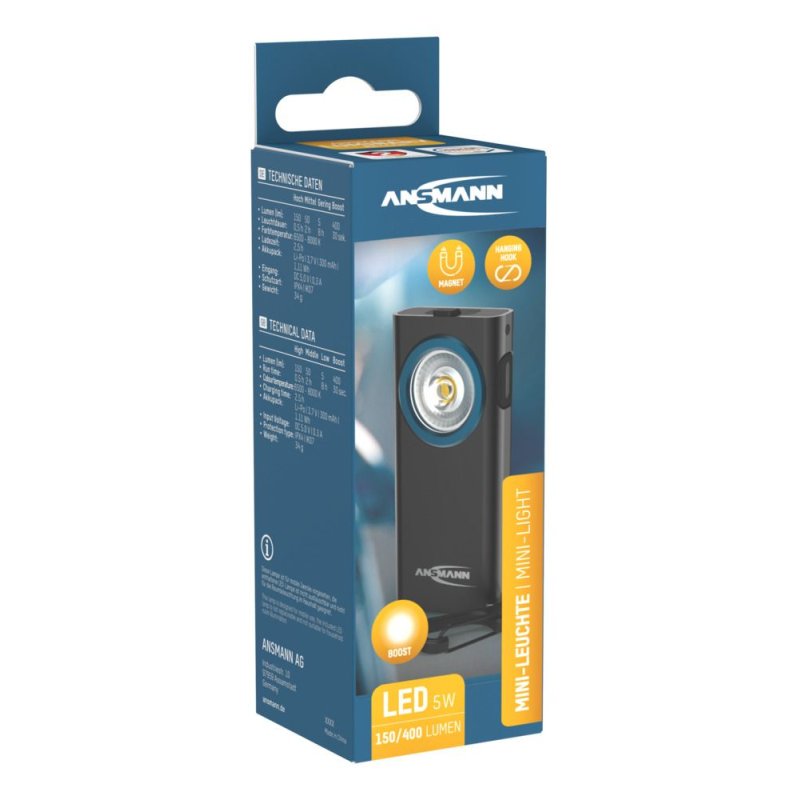ANSMANN Lampe porte-clés ML400R avec fonction boost, noir